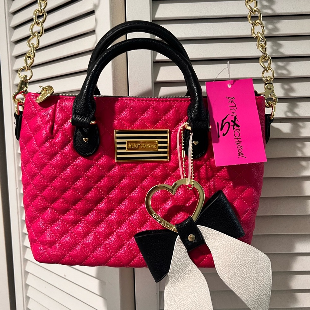 Betsey Johnson Fuchsia Quilted Mini Bag w Gold/Black Accents. Great Xmas gift